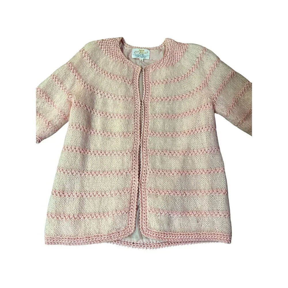 Vintage Cyn Les Mohair Wool Sweater Womens M Used Pink Short Sleeve Lined - Picture 9 of 13